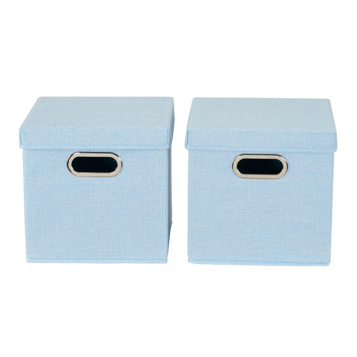 Household Essentials 816-1 Café Cube Bin Storage Set with Lids and Handles | 2 Pack, Baby Blue Linen