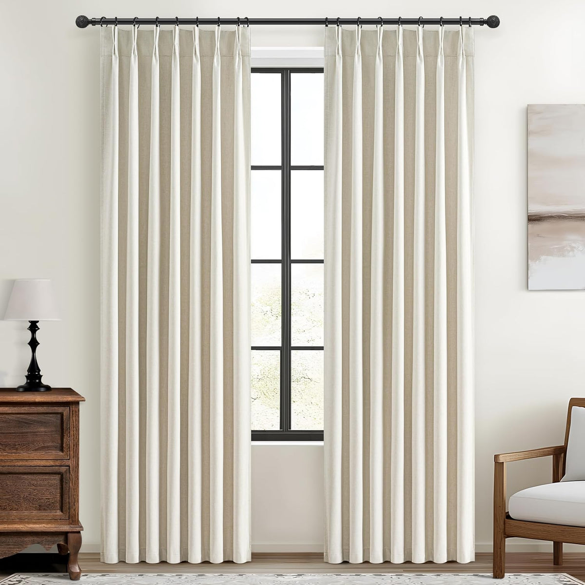 Cream Pinch Pleated Blackout Summer Curtains 86 Inch Length 2 Panels Set for Living Room,Farmhouse