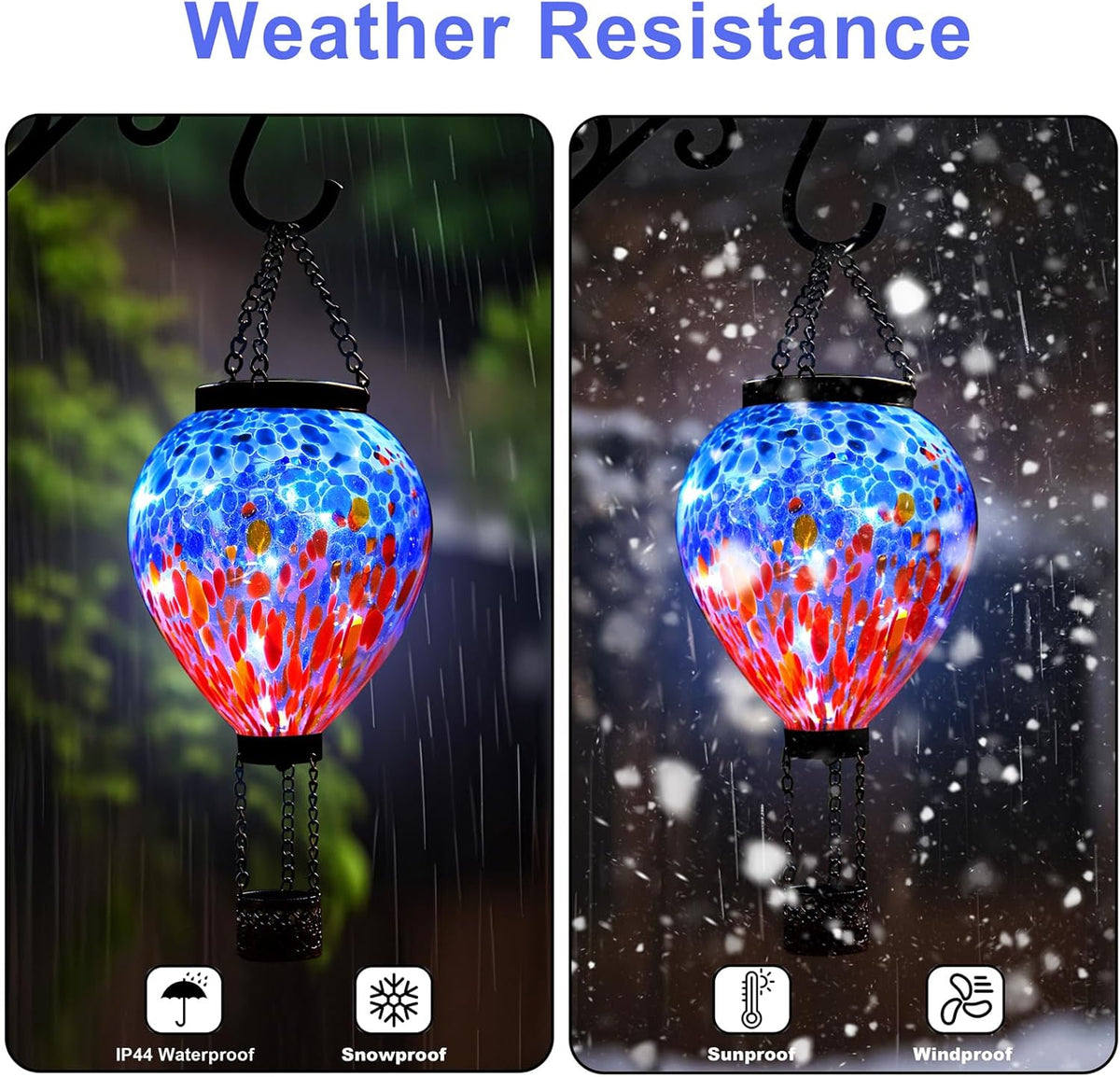VOREEN Solar Hot Air Balloon Light – Handblown Colored Glass Outdoor Hanging Lantern for Garden