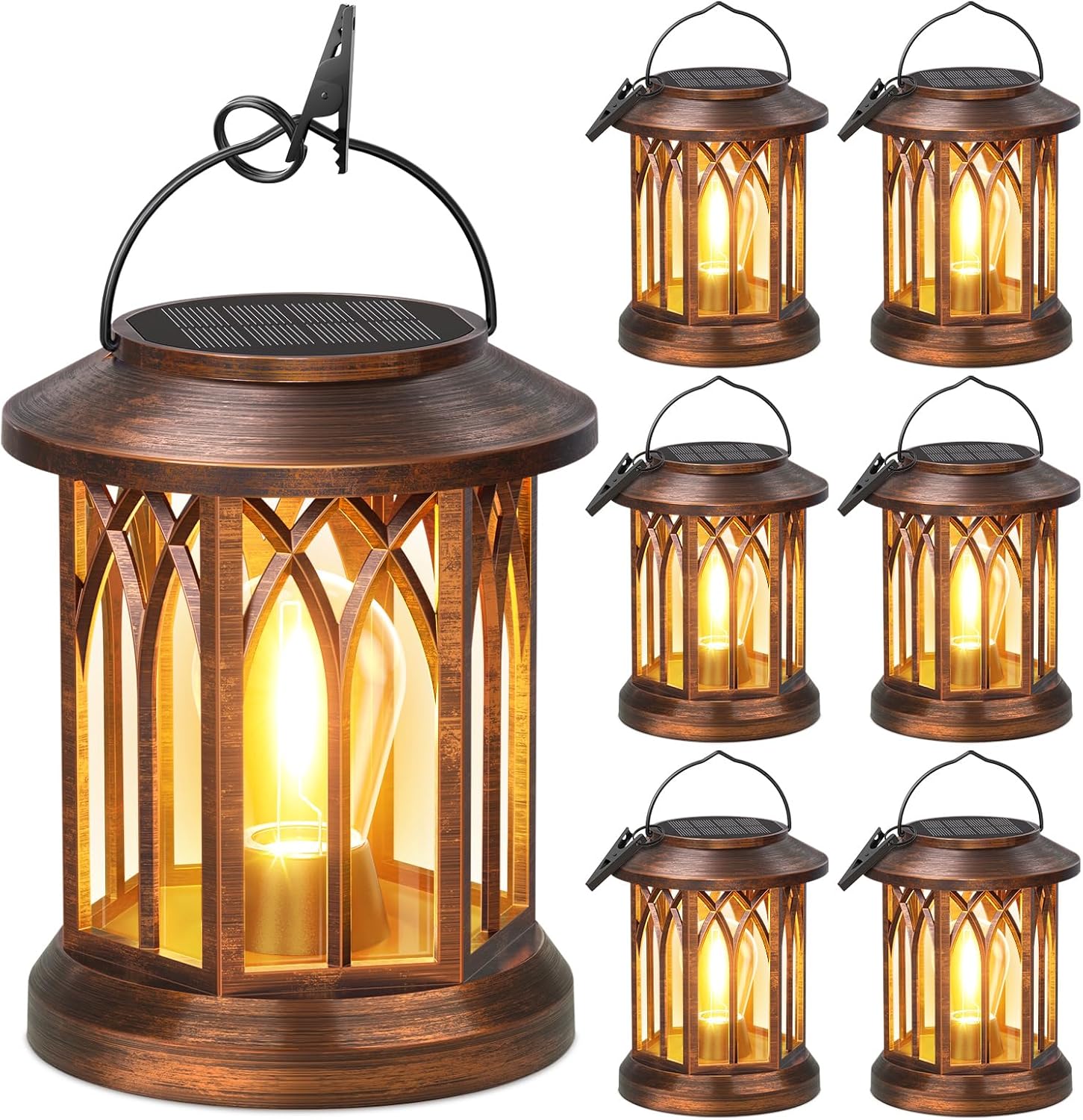 WdtPro Solar Lanterns Outdoor Hanging 6 Pack, Upgraded Bright Lantern Lights Outdoor Waterproof