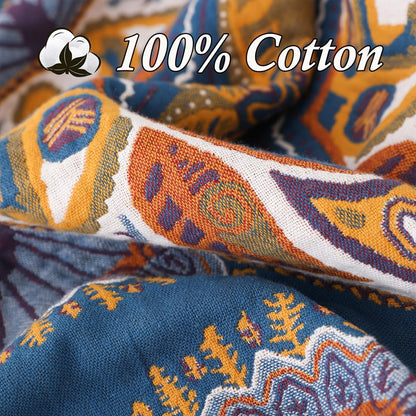 Snycler Boho Throw Blanket for Bed - 100% Cotton Ultra Soft Rustic Quilt Blanket Orange Green
