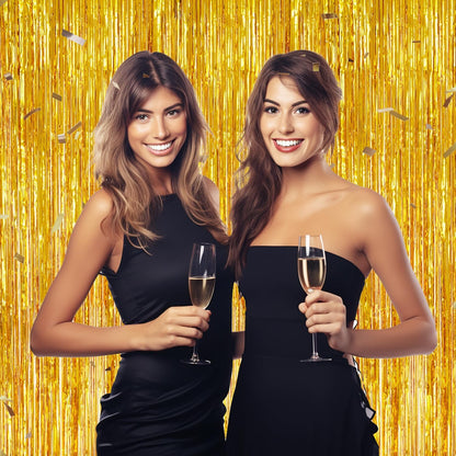 3 Pack Foil Fringe Backdrop - Gold Shiny Tinsel Curtains for Party Decoration/Photo Booth Props