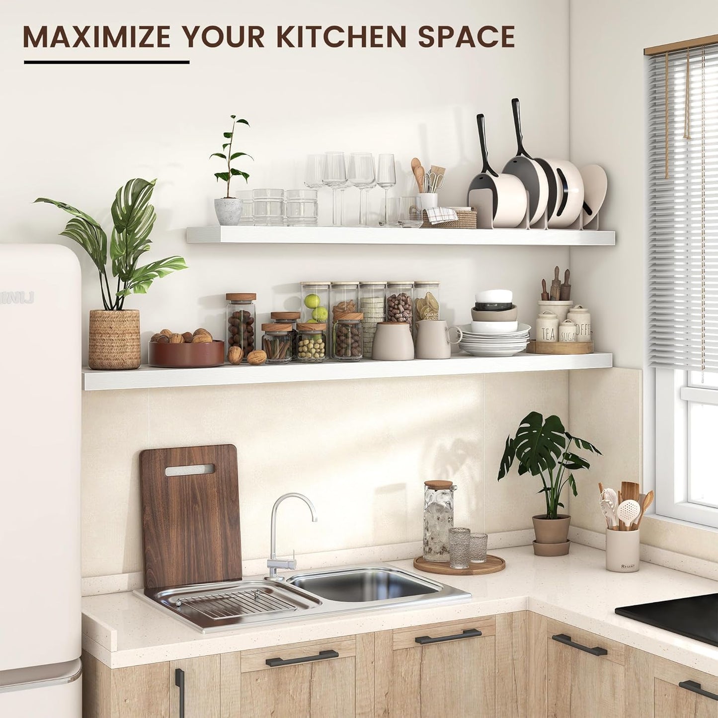 Floating Shelves for Wall, Large Wall Mounted Shelves with Invisible Brackets, Long Wood Floating