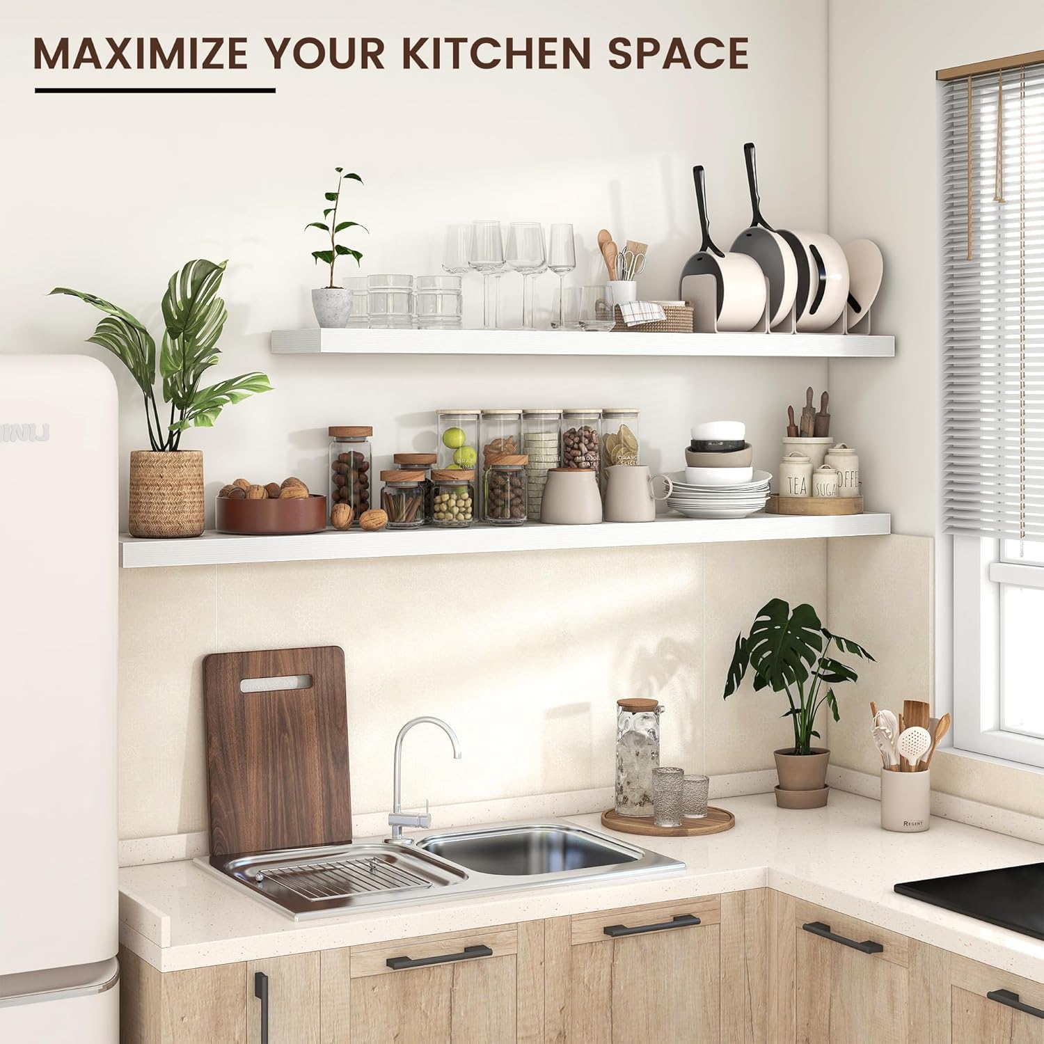 Floating Shelves for Wall, Large Wall Mounted Shelves with Invisible Brackets, Long Wood Floating