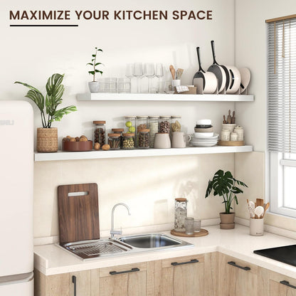 Floating Shelves for Wall, Large Wall Mounted Shelves with Invisible Brackets, Long Wood Floating