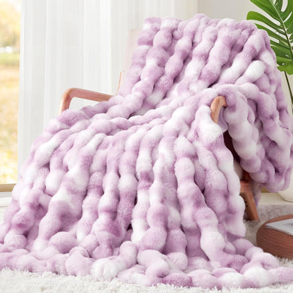 Touchat Luxury 1000GSM Faux Rabbit Fur Throw Blanket for Women, Super Heavy Warm Cozy Blankets for