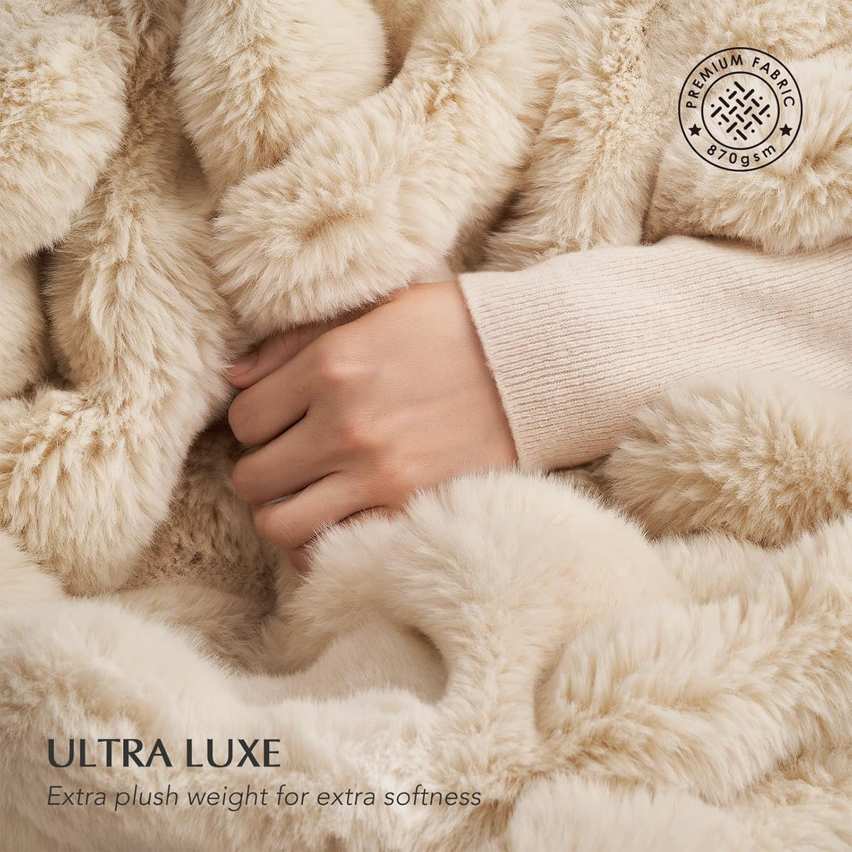EVERGRACE Ultra Soft Luxury Fluffy Ridgeline Faux Rabbit Fur Throw Blanket, Thick Warm Bubble Throw