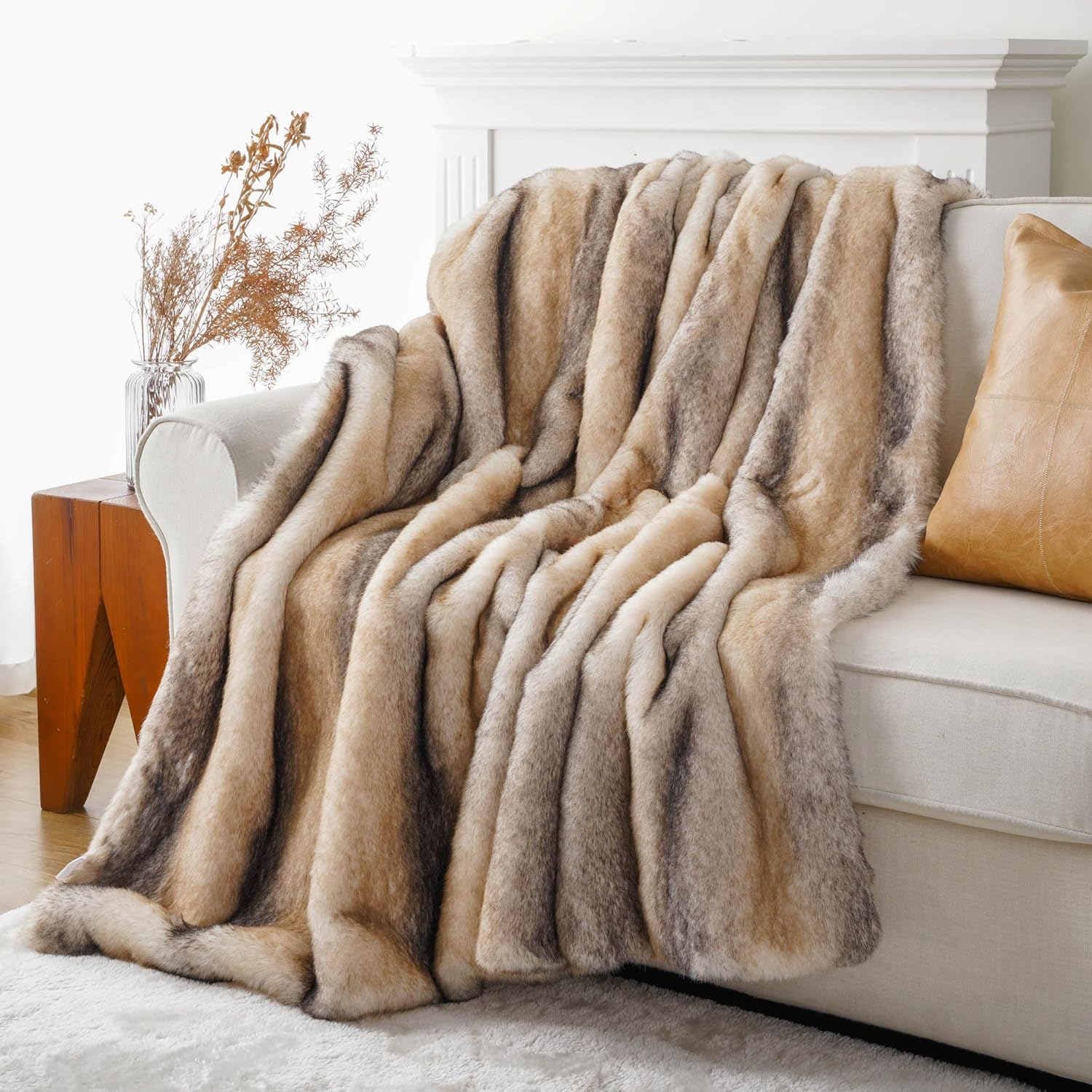 BATTILO HOME Luxury Faux Fur Throw Blanket, Soft Cozy Mink Fur Blanket for Couch, Sofa, Chair, Bed