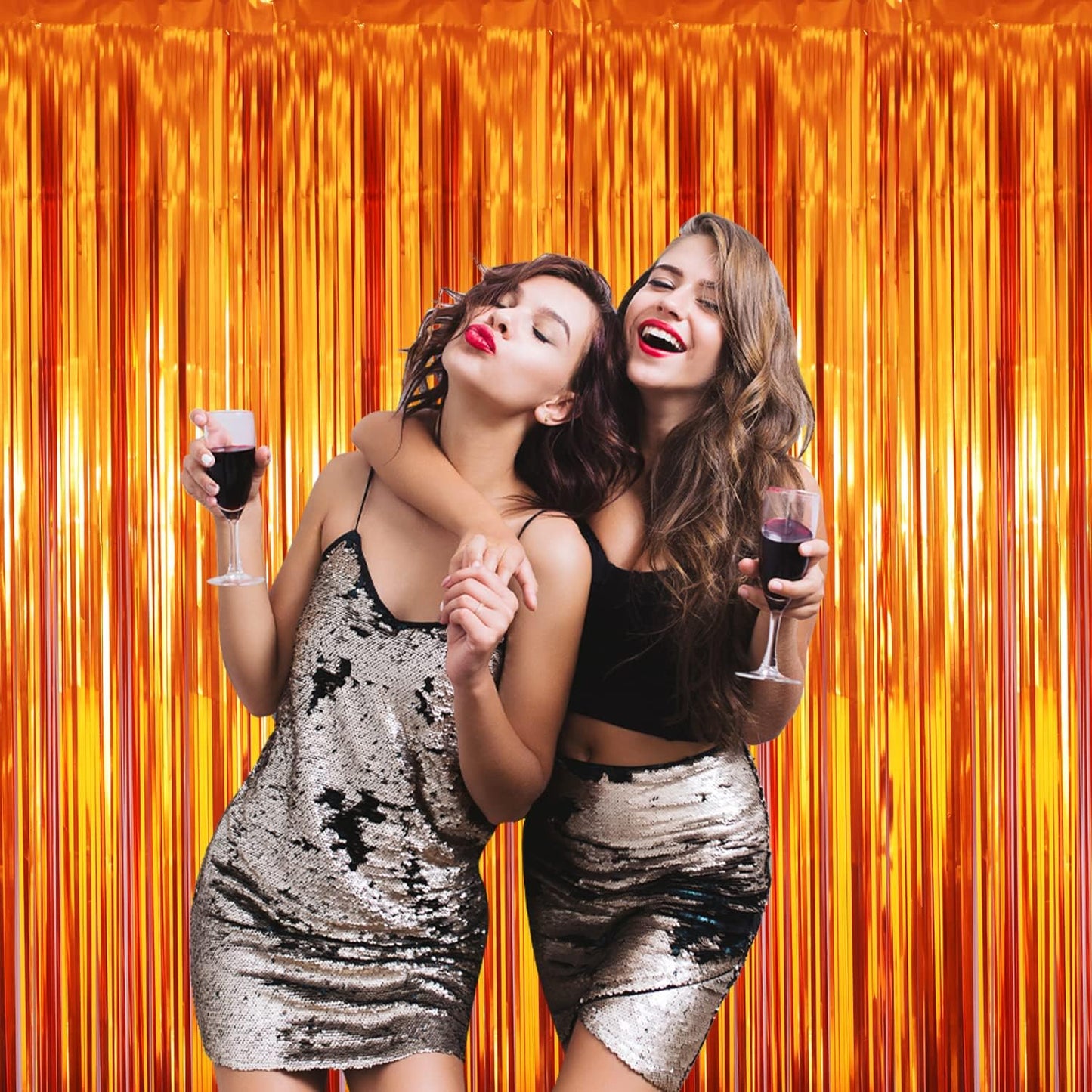 GOER 3.2 ft x 9.8 ft Metallic Tinsel Foil Fringe Curtains Party Photo Backdrop Party Streamers for