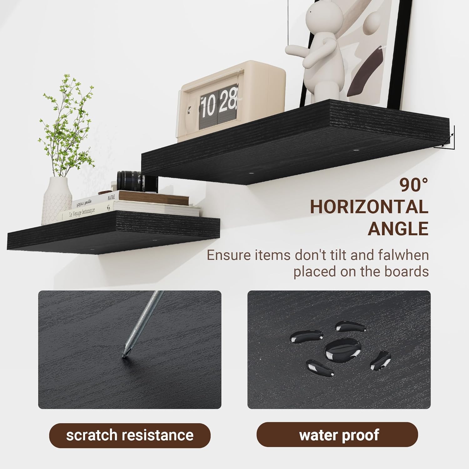 24 Inch Floating Shelves, 24"x9.25"x1.5" Inch Deep Floating Shelves for Wall, Wooden Shelves for