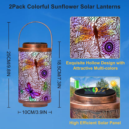 2Pack Solar Outdoor Lanterns Waterproof Multicolor Dragonfly Garden Gifts for Mom Women Backyard