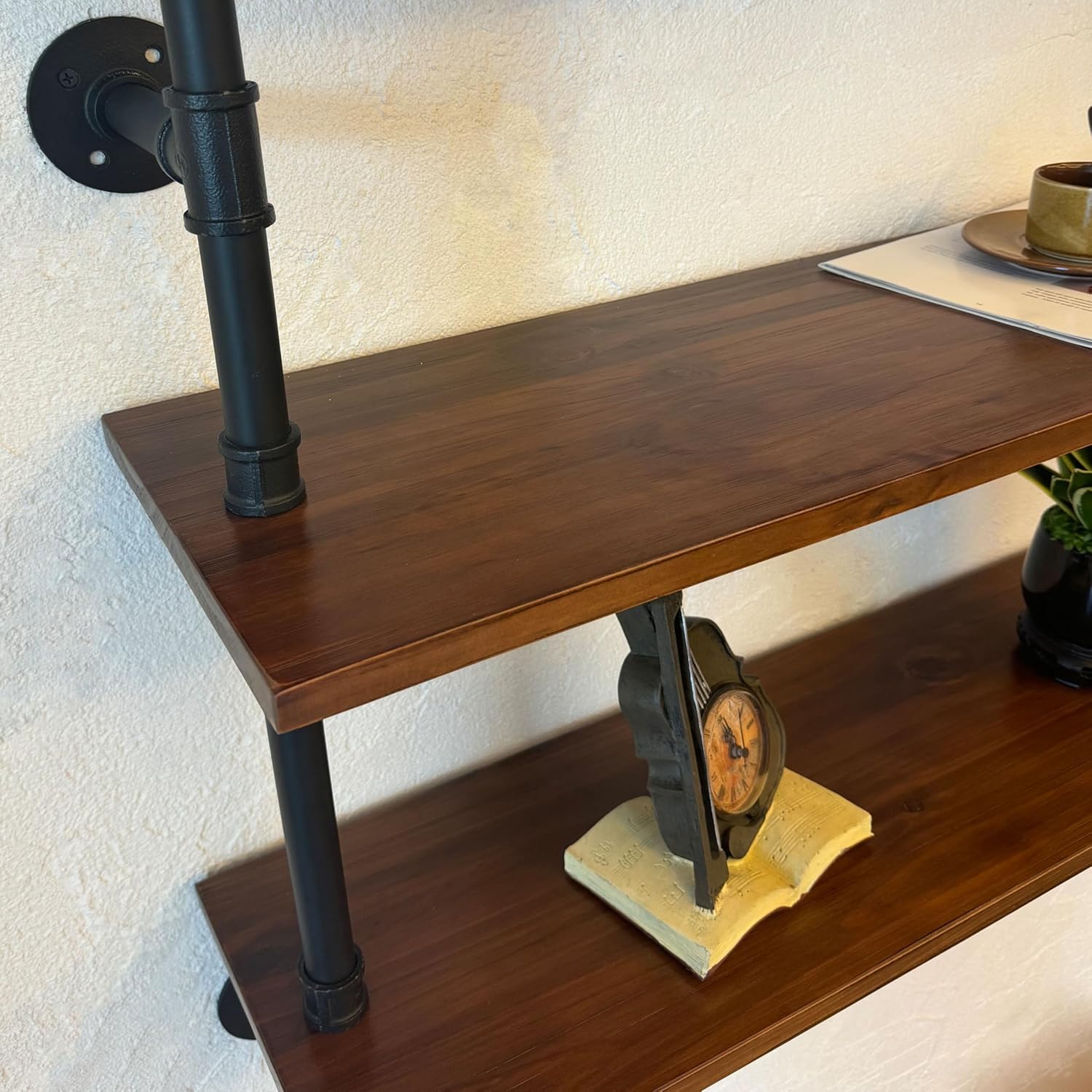 ROGMARS Industrial Pipe Wall Shelves Pipe Shelving with Real Wood Plank,70 Inches Floating Shelves