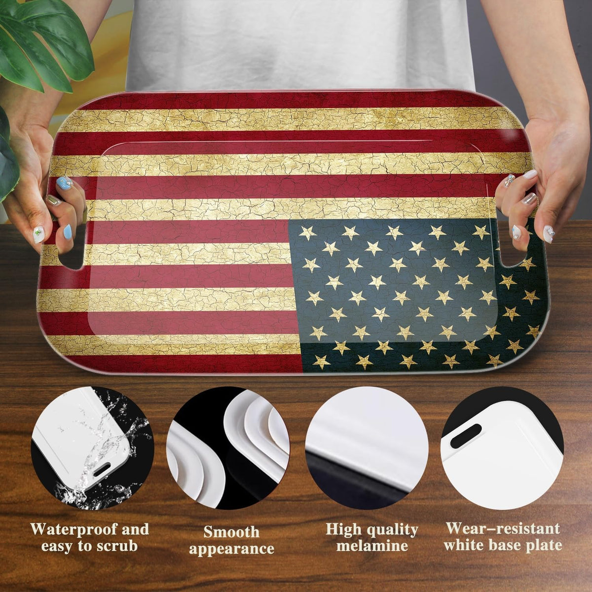 Serving Trays with Handles, 14.5 x 9.8 inch Rectangular Plastic Tray for Restaurant, Kitchen
