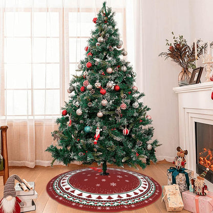 Christmas Tree Skirt 48 Inches, Red and Green Xmas Tree Mat with Winter Snowflake for Christmas