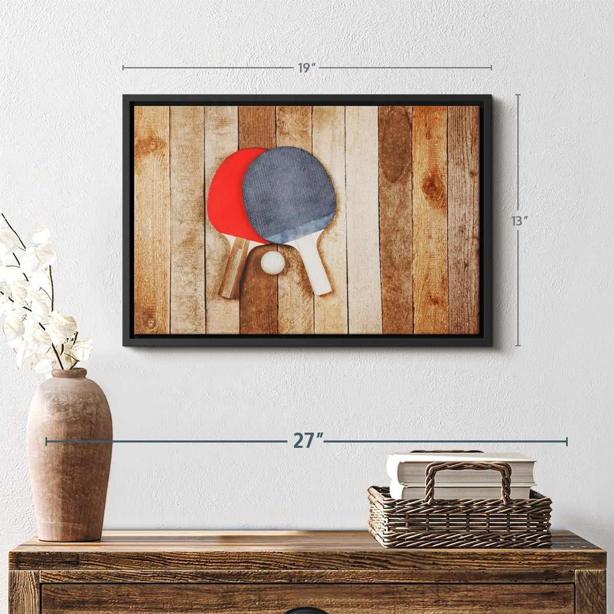 ElephantStock Ping Pong Wall Art - Horizontal Framed Canvas - 1-Piece Living Room Wall Decor