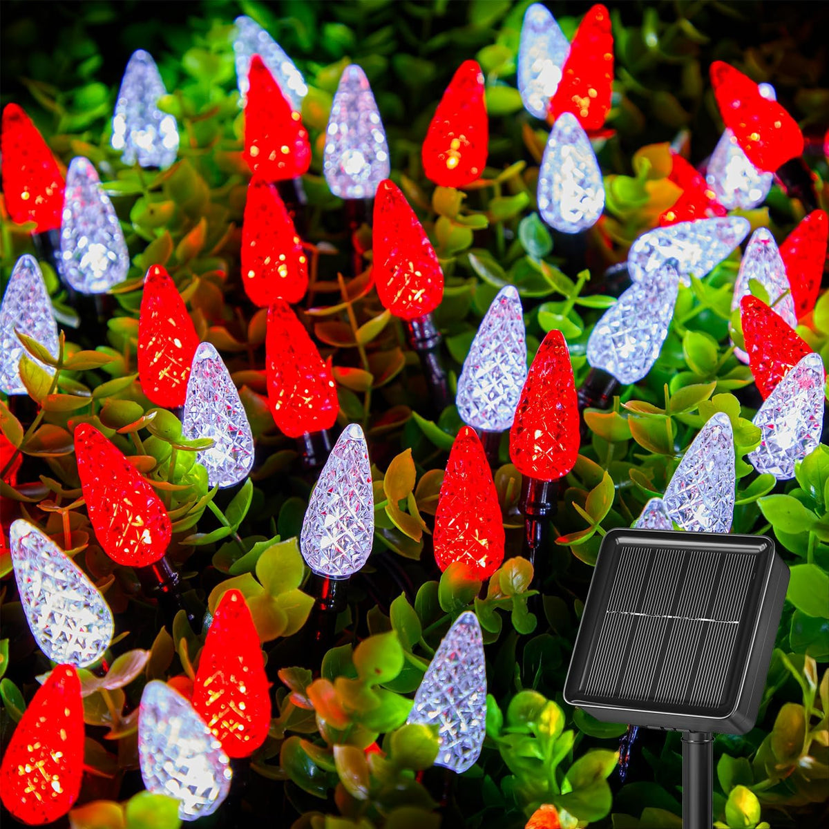 Brightown Solar Operated C6 Strawberry String Lights, 22.64ft 50 LEDs Red White LED Christmas Fairy