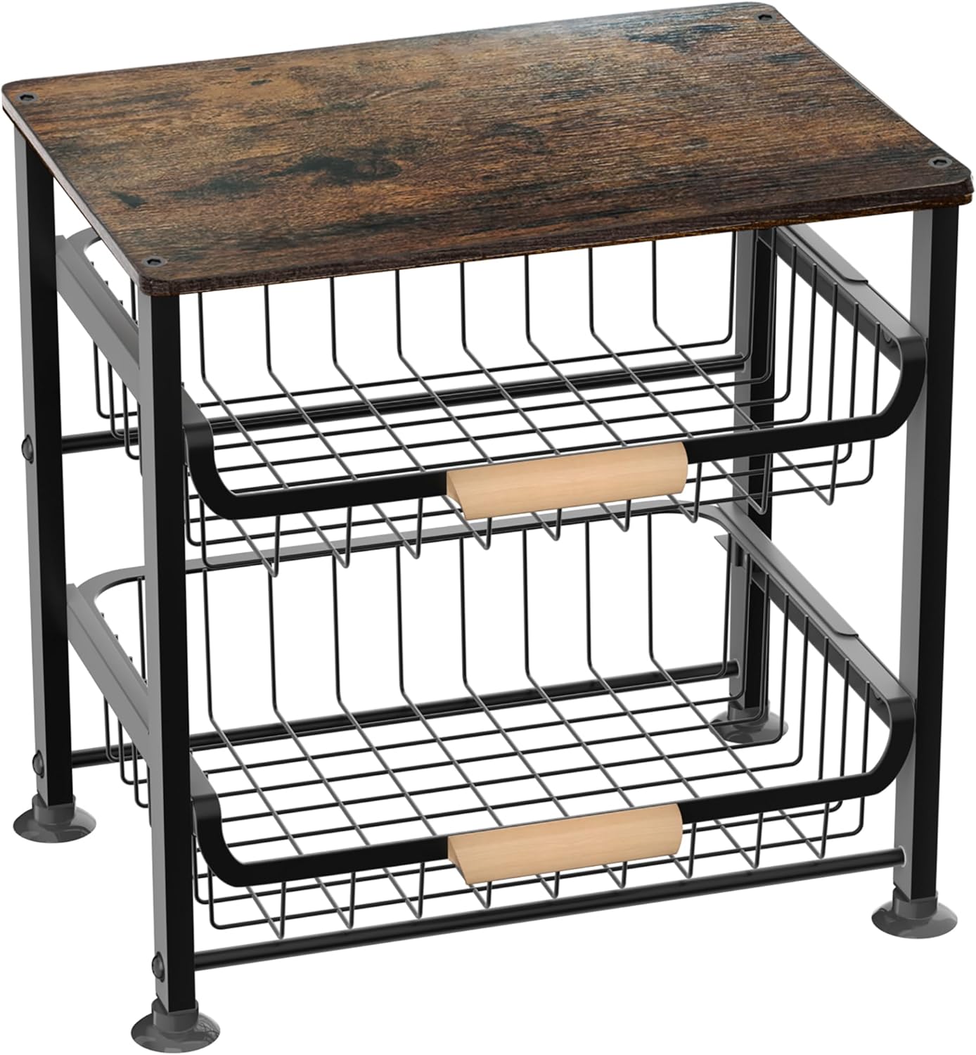 3-layer Kitchen Fruit Storage Basket Snack Rack, Countertop & Desktop Pull-out Metal Basket with