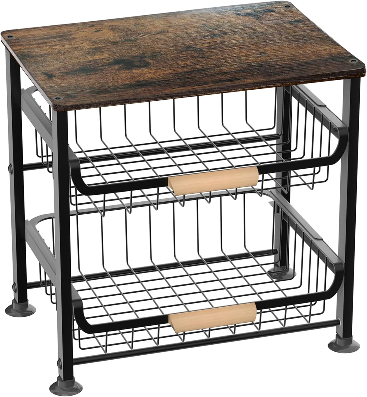 3-layer Kitchen Fruit Storage Basket Snack Rack, Countertop & Desktop Pull-out Metal Basket with