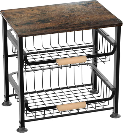 3-layer Kitchen Fruit Storage Basket Snack Rack, Countertop & Desktop Pull-out Metal Basket with