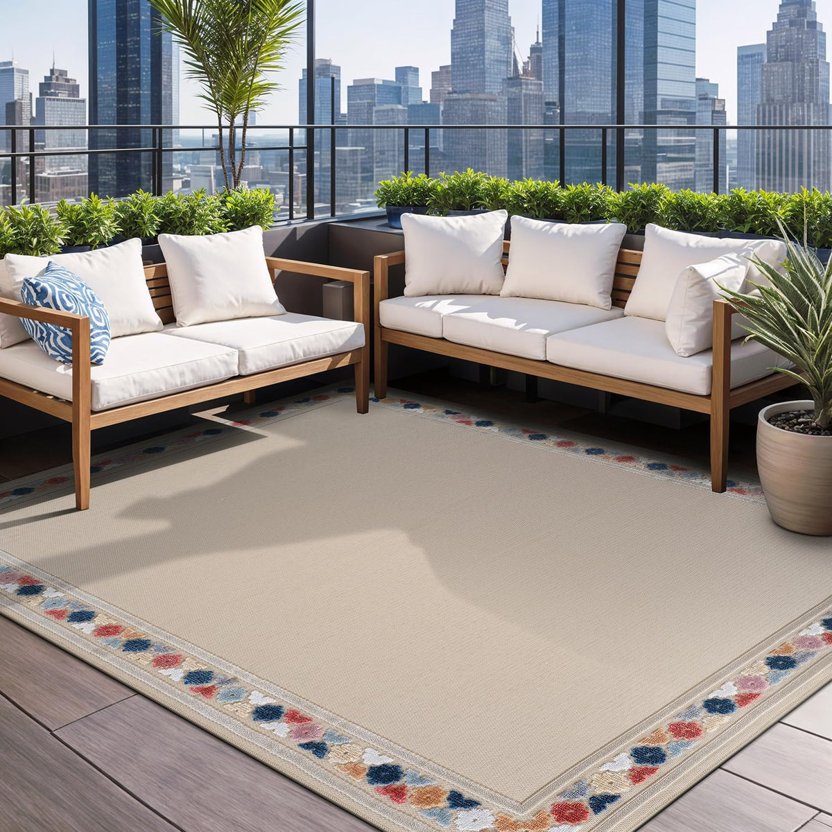 Beverly Rug Outdoor Rug 4x6 Modern Bordered Area Rugs for Indoor and Outdoor Patio Easy to Clean