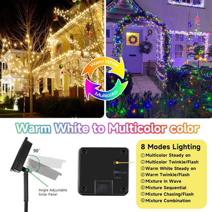 SANJICHA Warm White and Multicolor Color Changing Solar String Lights, Extra-Long 2PK 144FT 400LED