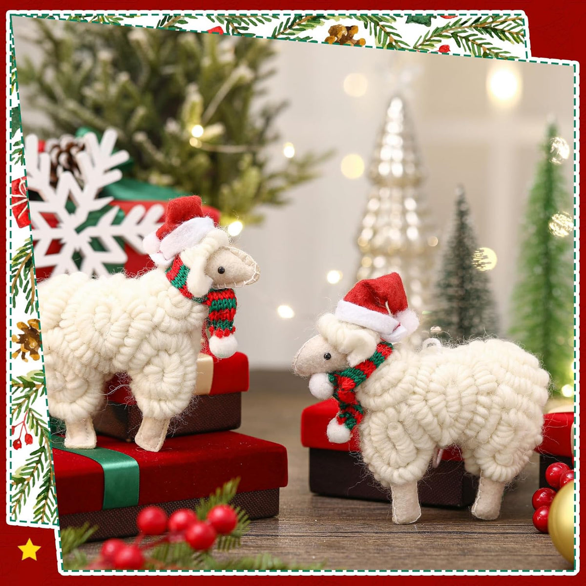 Jenaai 3 Pieces Felt Sheep Christmas Ornaments Sheep Decorative Hanging Ornaments Vintage Farm