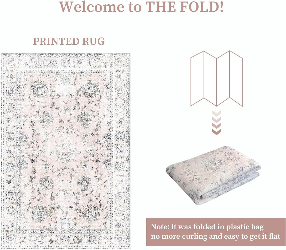 3'x5' Vintage Floral Rug - Persian Inspired Low-Pile Faux Wool Area Rug, Non-Slip Washable Small