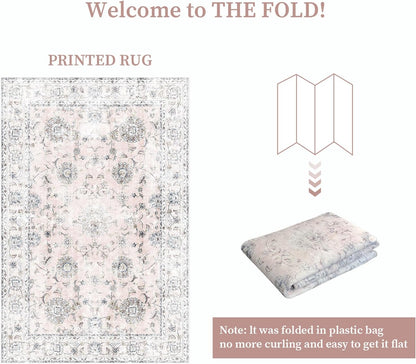 3'x5' Vintage Floral Rug - Persian Inspired Low-Pile Faux Wool Area Rug, Non-Slip Washable Small