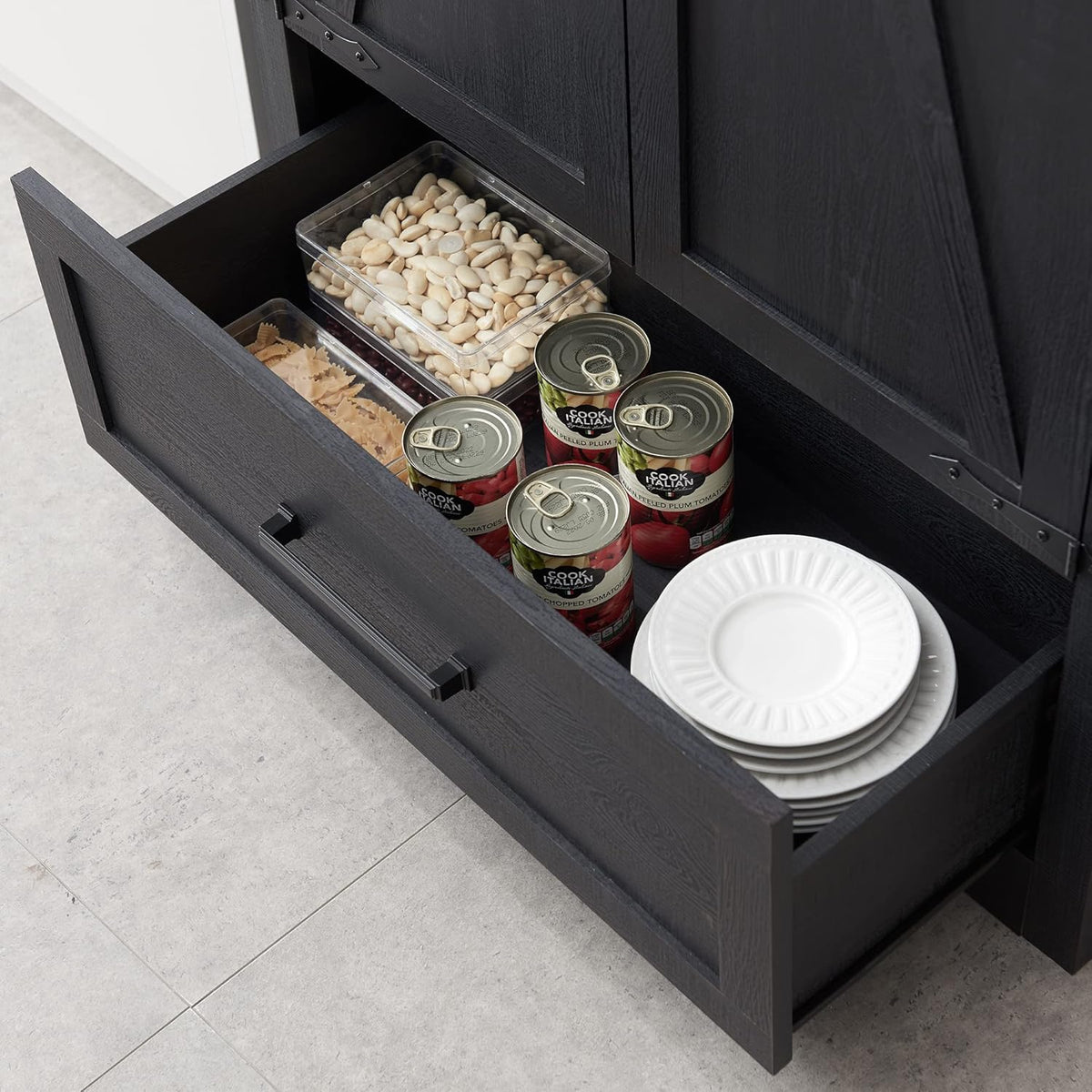 72" Tall Wood Storage Cabinet, Farmhouse Kitchen Pantry Cabinet with Adjustable Shelves & Drawer &