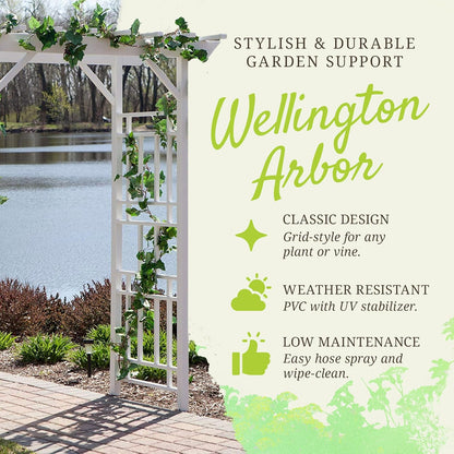 Dura-Trel Wellington Arbor, Vinyl Garden Archway for Outdoors, White, 72" x 85" - Backyard