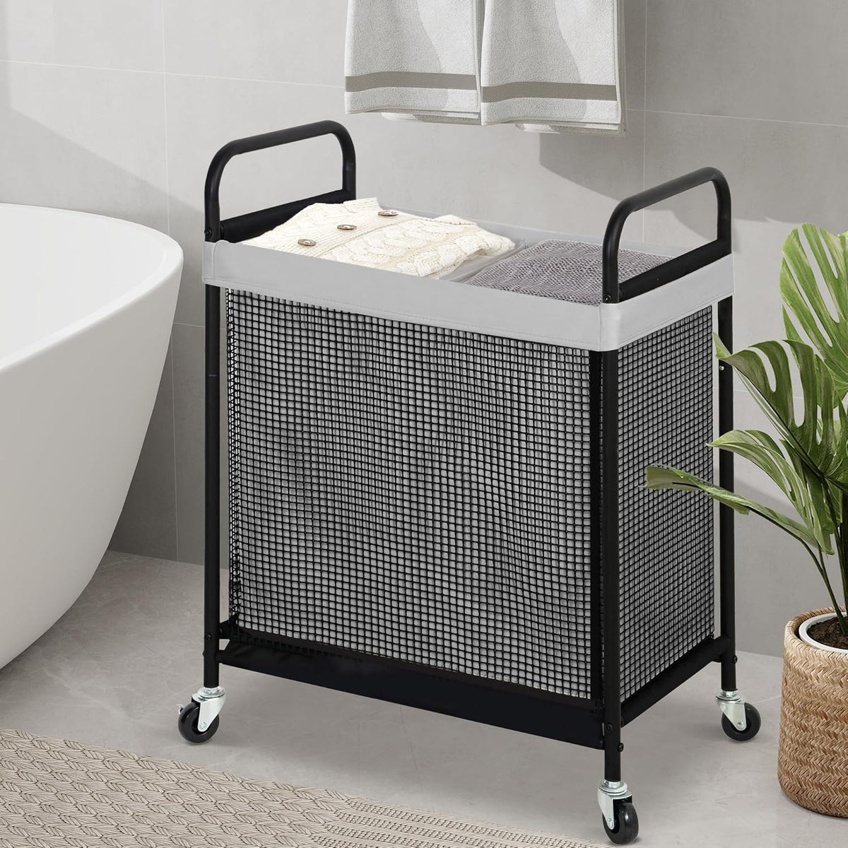 STO STO Laundry Hamper 2 Section, 100L Rolling Laundry Sorter Cart with Removable and Washable