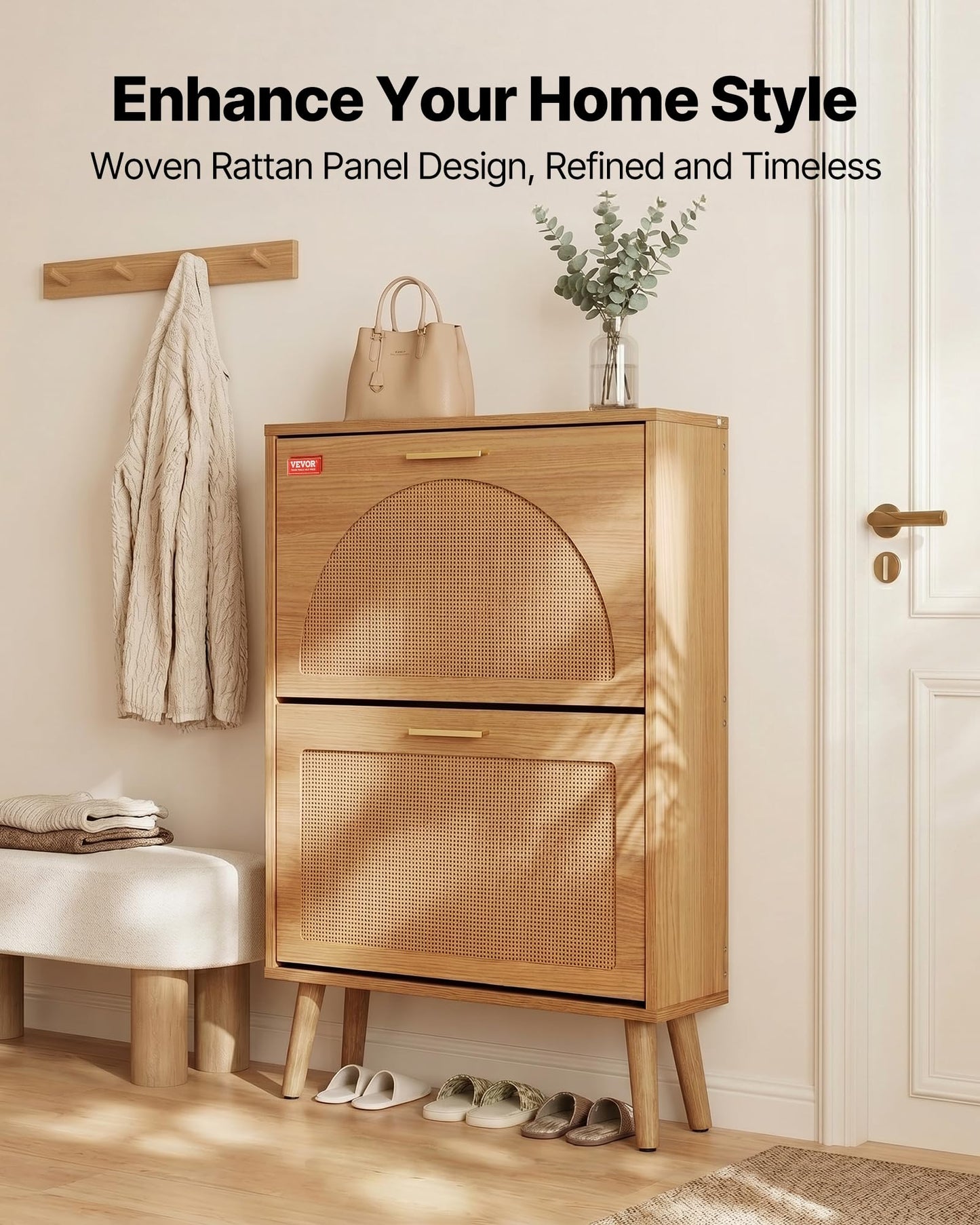 VEVOR Shoe Cabinet with 2 Flip Drawers, Shoe Storage Cabinet for Entryway, Free Standing Shoe
