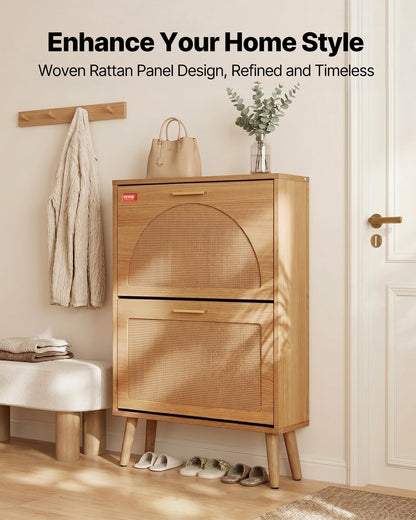 VEVOR Shoe Cabinet with 2 Flip Drawers, Shoe Storage Cabinet for Entryway, Free Standing Shoe