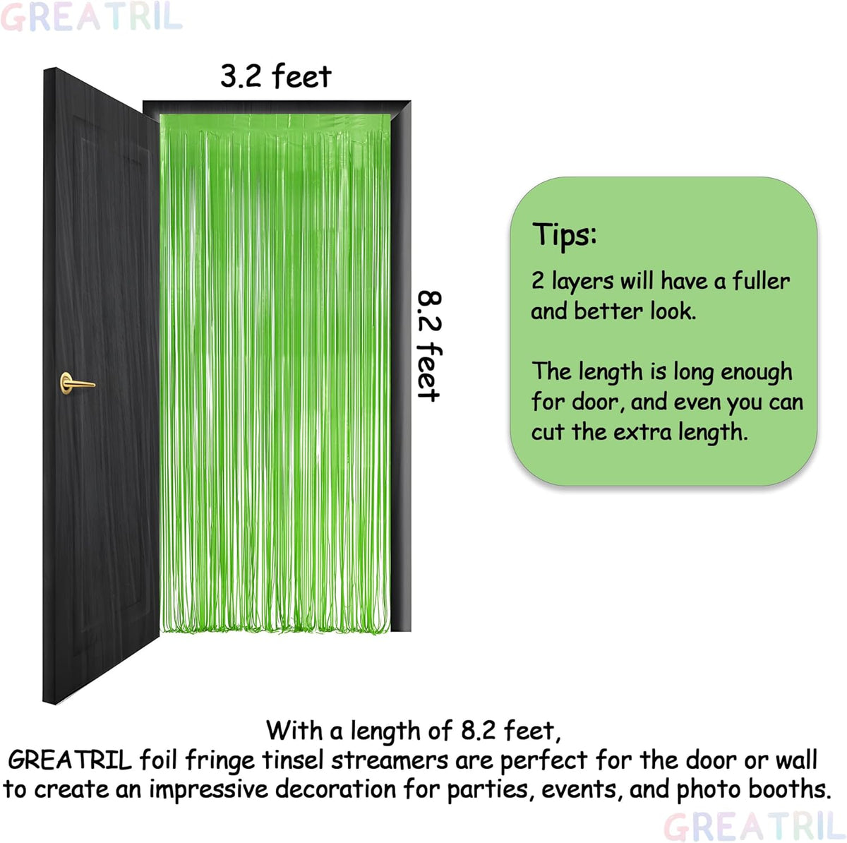 Lime Green Streamers Party Backdrop - GREATRIL Tinsel Curtain for St Patrick's Day/Frog/Wizard