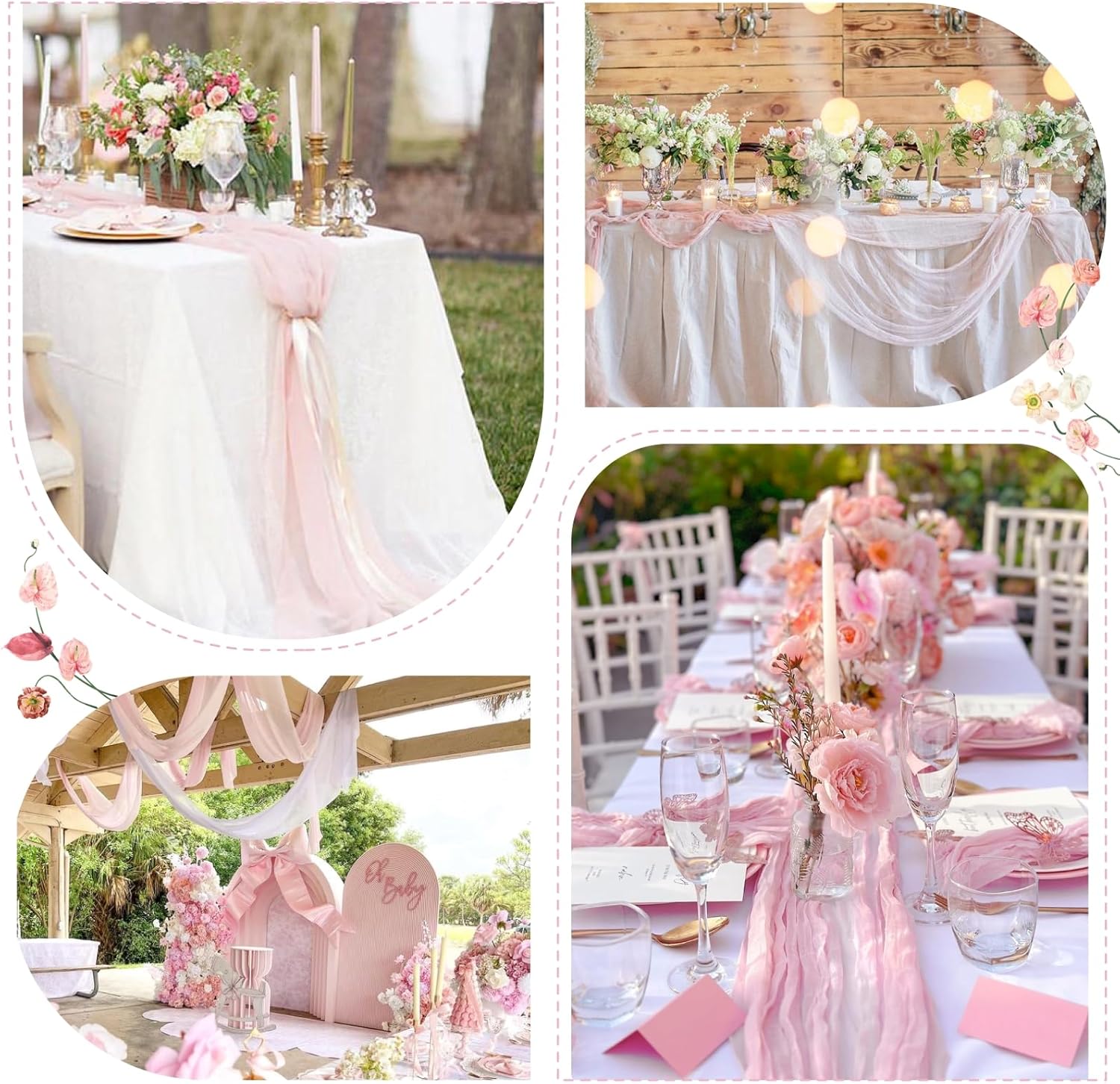 Sioloc 5 Pack Light Pink Cheesecloth Table Runner Fall Autumn Decor for Home 10ft Table Cloth for
