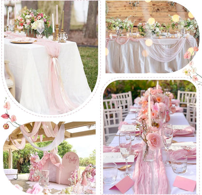 Sioloc 5 Pack Light Pink Cheesecloth Table Runner Fall Autumn Decor for Home 10ft Table Cloth for