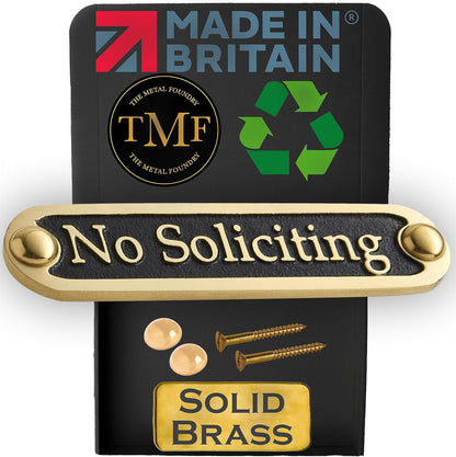 No Soliciting Brass Door Sign. Traditional Style Home Décor Wall Plaque Handmade By The Metal