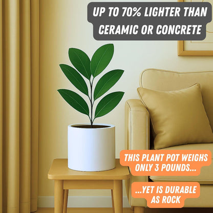 Fox & Fern 8 Inch Plant Pot with Drainage Plug — Premium Lightweight Fiberstone Glossy White