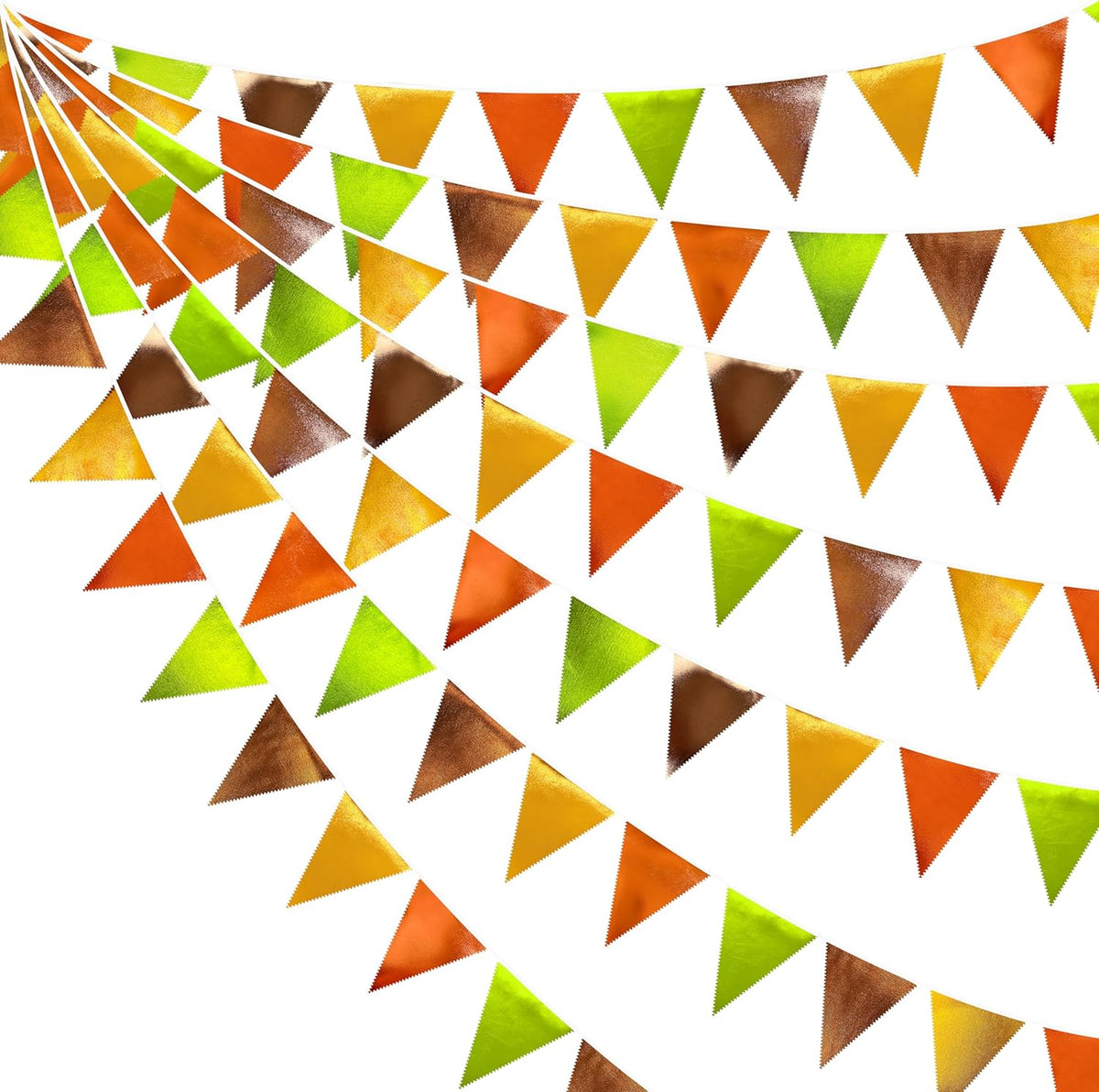 Fall Party Decorations Orange Green Gold Brown Metallic Fabric Triangle Pennant Flag Bunting Banner