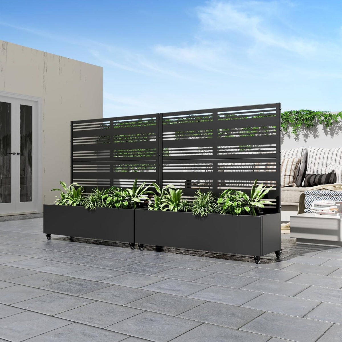 Casaphoria Metal Raised Garden Bed with Trellis and Wheels, 47"x47"x16" Planter Box for Climbing