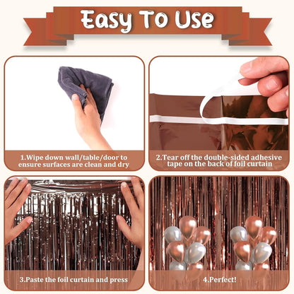 3 Pack 3.3 x 8.2 ft Brown Foil Fringe Backdrop Curtains, Tinsel Streamers Party Decorations, Fringe