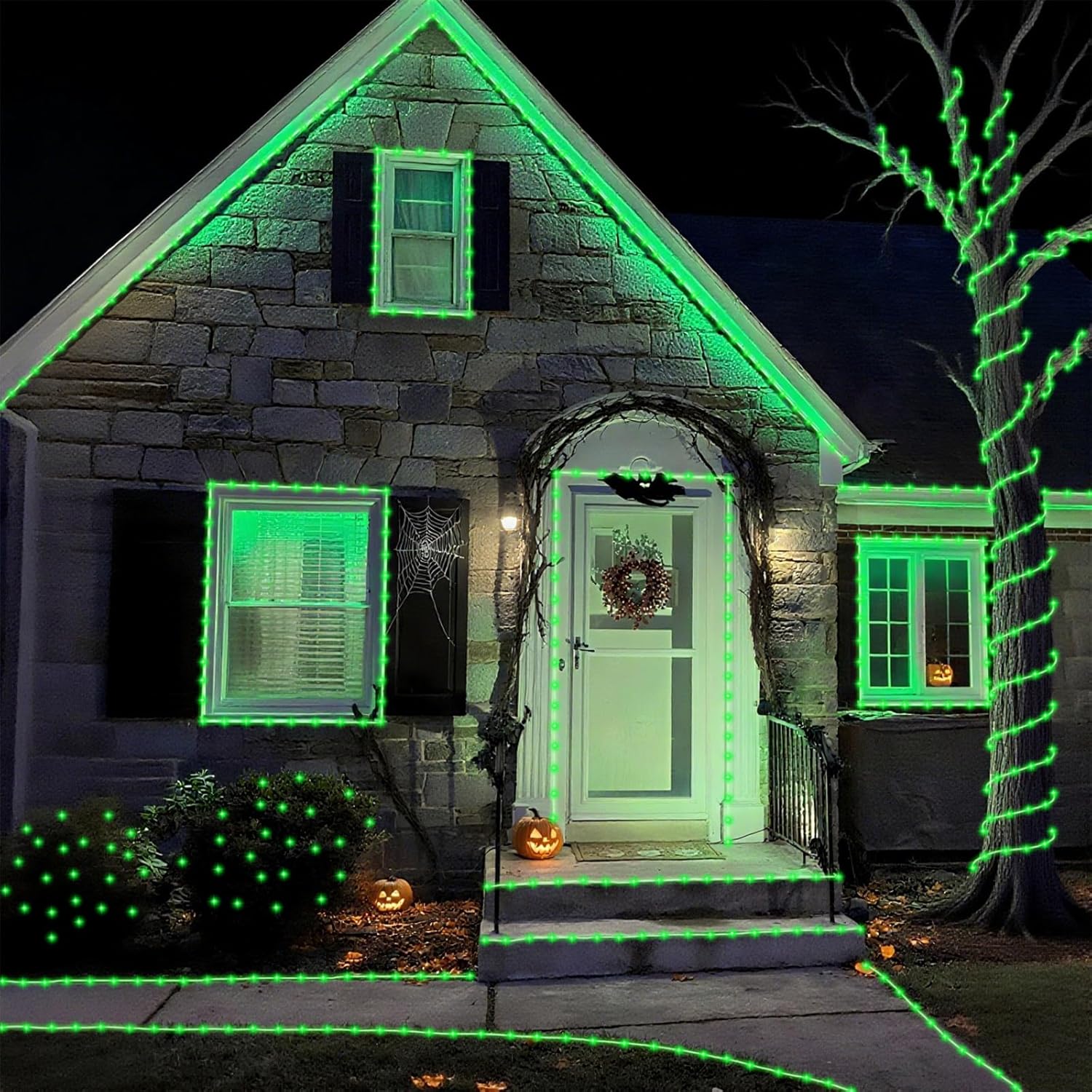 YEGUO 2 Packs Each 33ft 100 LED Solar Rope Lights Outdoor Waterproof, Green String Lights for