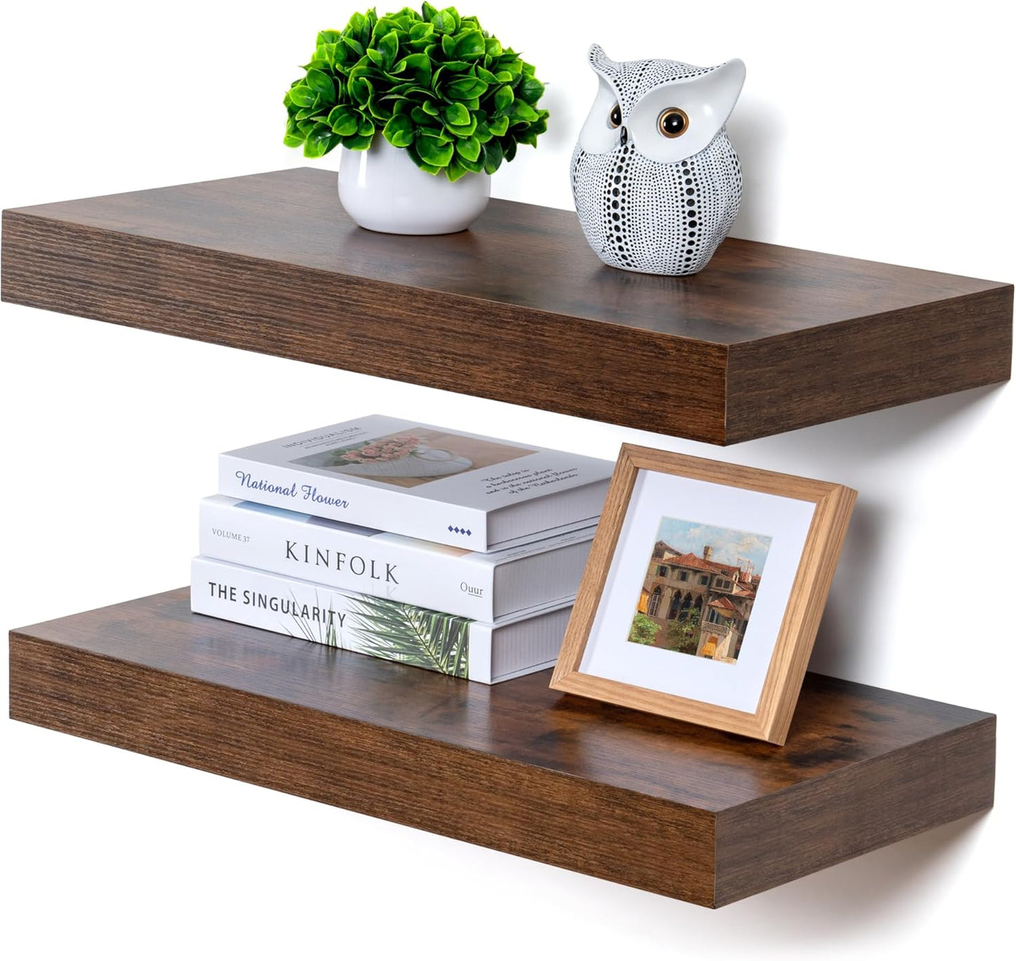 Deep Floating Shelves, 12 Inch Deep Rustic Floating Shelves Set of 2, 24 Inch Large Wall Mounted