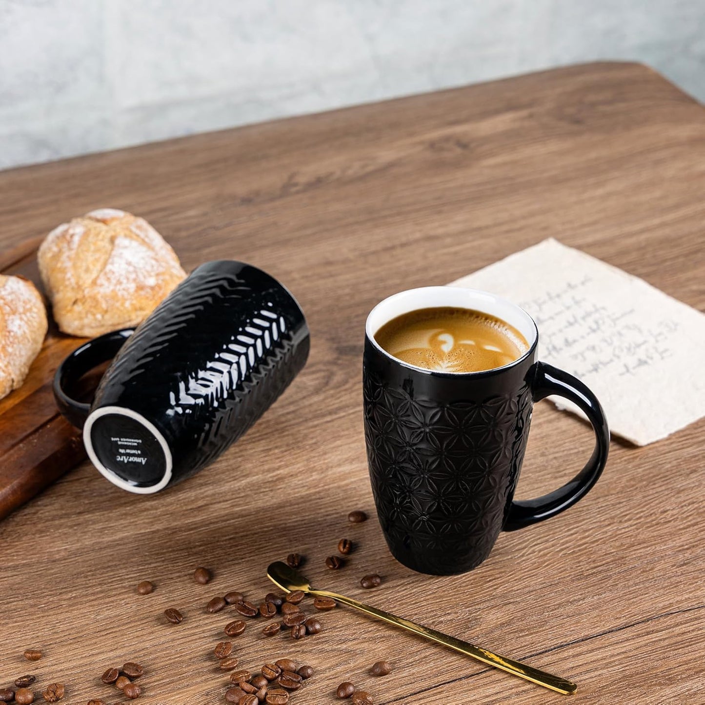 AmorArc Large Coffee Mugs Set of 6, 20oz Ceramic Tall Coffee Mugs Set with Textured Geometric