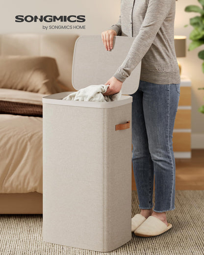 SONGMICS Laundry Basket, 26.4 Gal. Laundry Hamper, Easy Assembly, with Lid and Handles, Removable