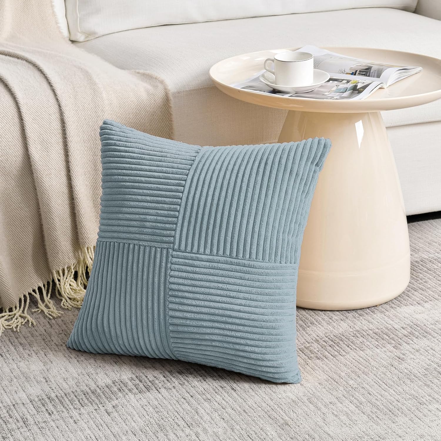 Fancy Homi Set of 2 Light Blue Decorative Throw Pillow Covers 16x16 Inch for Living Room Couch Bed