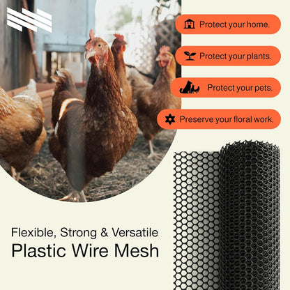 MaPorch Plastic Wire Mesh Fence - Black, 15.71" x 10 ft - Plastic Chicken Wire Fencing for Dogs