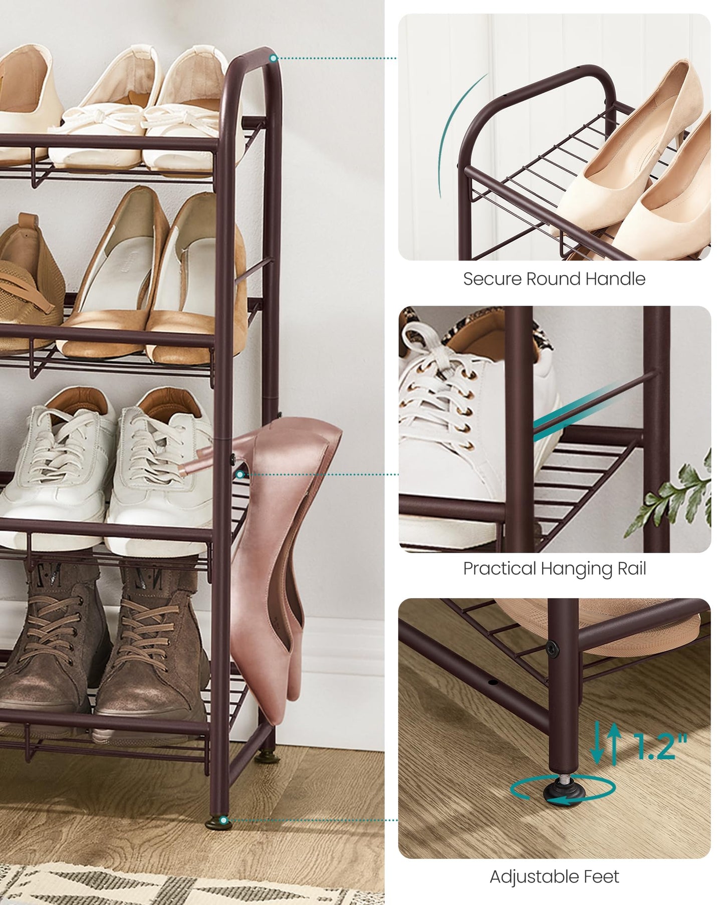 SONGMICS 4-Tier Stackable Metal Shoe Rack, Holds Up to 16 Pairs of Shoes