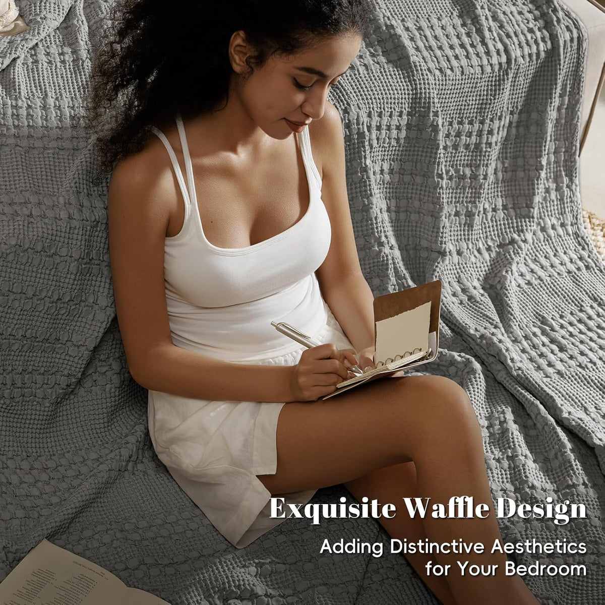 PHF 100% Cotton Waffle Weave Blanket Twin Size, Soft Lightweight Breathable Cozy Summer Blankets