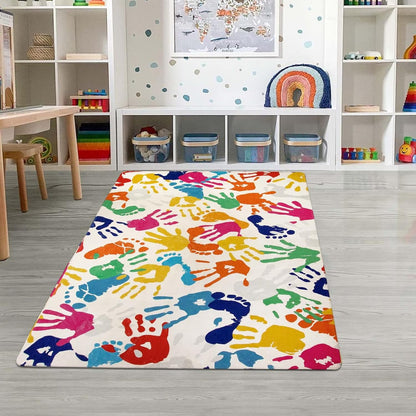 STARUIA Handprints and Footprints Kids Rug Play Carpet, 4'x6' Washable Colorful Area Rug for